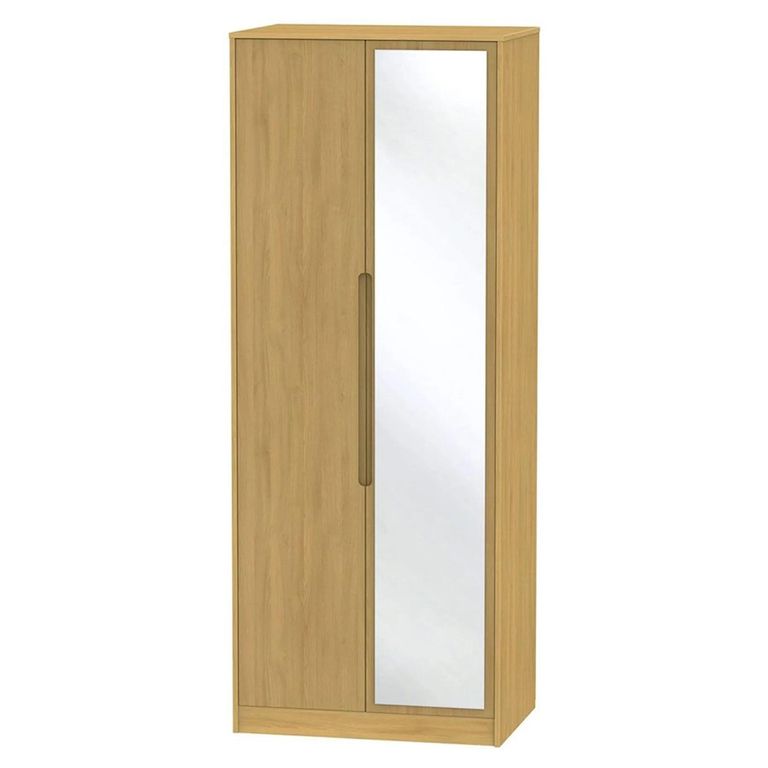 Monaco Wardrobe - 2 Door - 1 Mirror - Tall - Modern Oak