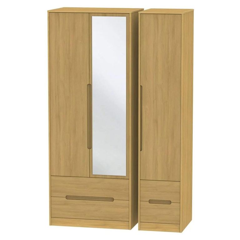 Monaco Wardrobe - 3 Door - 1 Mirror - Tall - Combi - Modern Oak
