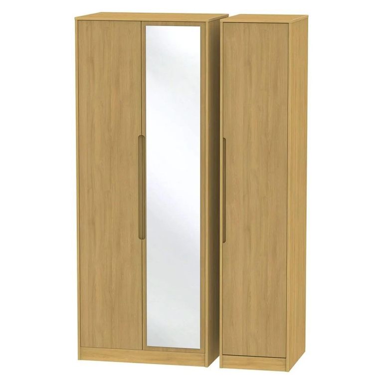 Monaco Wardrobe - 3 Door - 1 Mirror - Tall - Triple - Modern Oak