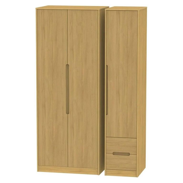 Monaco Wardrobe - 3 Door - RHF 2 Drawer - Tall - Triple - Modern Oak
