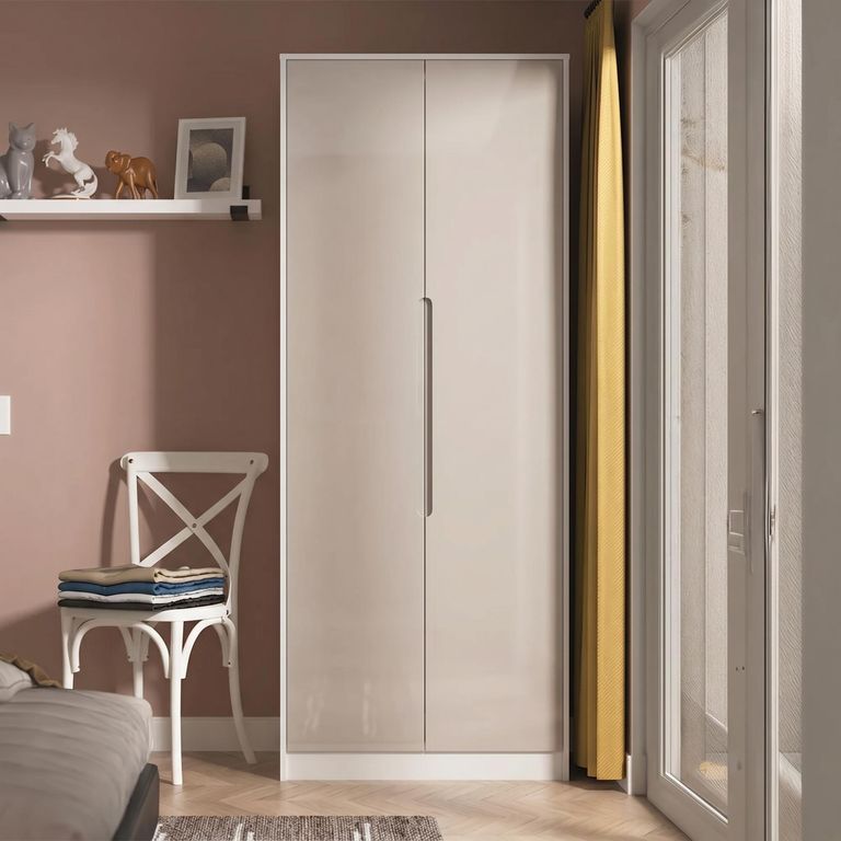 Monaco Wardrobe - 2 Door - Plain - Tall - Cashmere Gloss and White