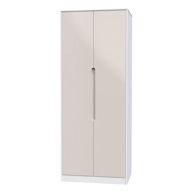 Monaco Wardrobe - 2 Door - Plain - Tall - Cashmere Gloss and White