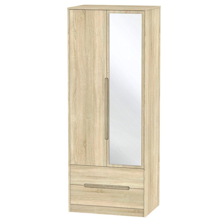 Monaco Wardrobe - 2 Door - 1 Mirror - Tall - Combi - Oak