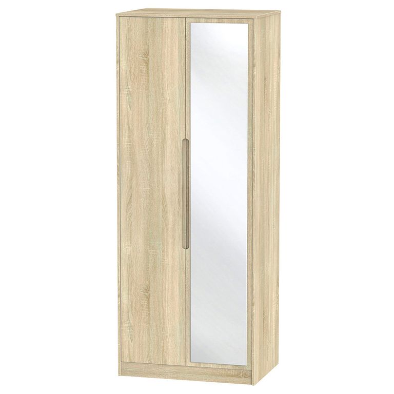 Monaco Wardrobe - 2 Door - 1 Mirror - Tall - Oak