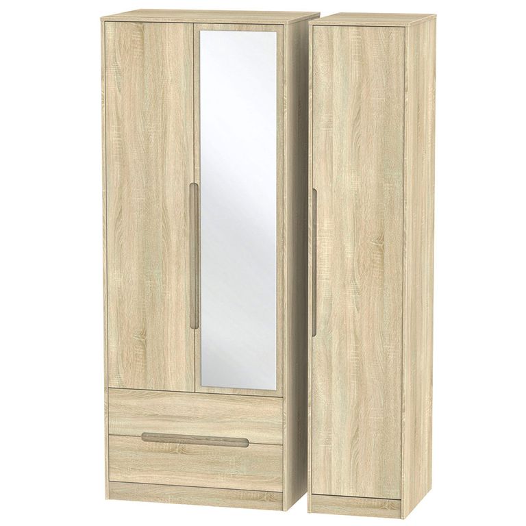 Monaco Wardrobe - 3 Door - 1 Mirror - LHF 2 Drawer - Tall - Combi - Oak