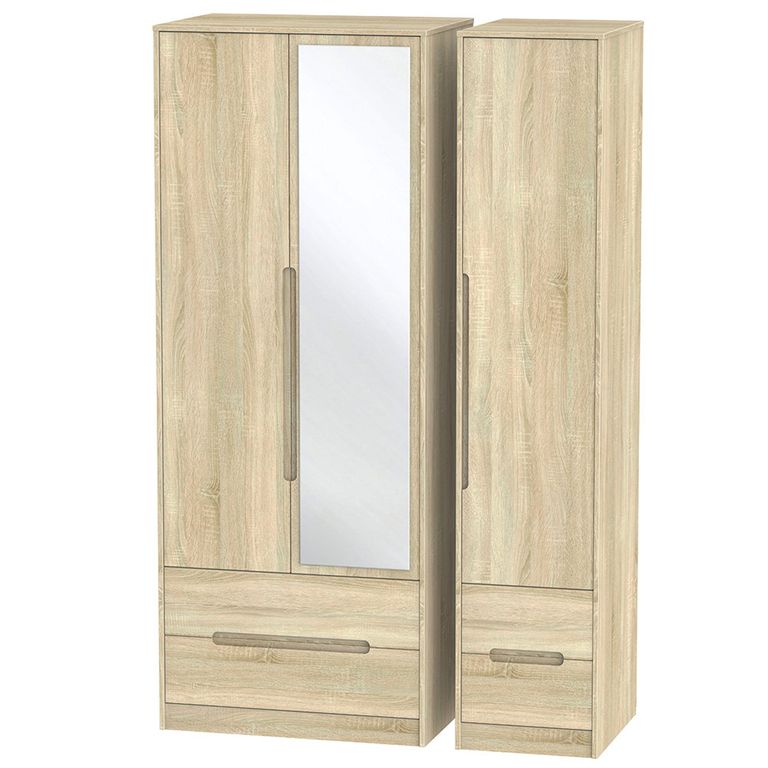 Monaco Wardrobe - 3 Door - 1 Mirror - Tall - Combi - Oak