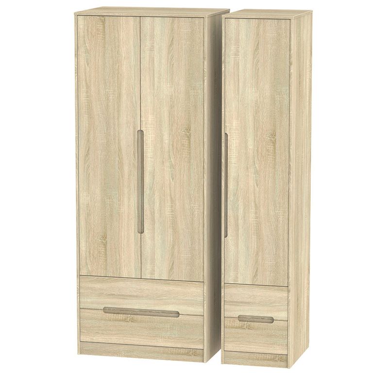 Monaco Wardrobe - 3 Door - 4 Drawer - Tall - Triple - Oak
