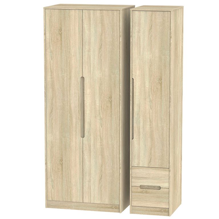 Monaco Wardrobe - 3 Door - RHF 2 Drawer - Tall - Triple - Oak