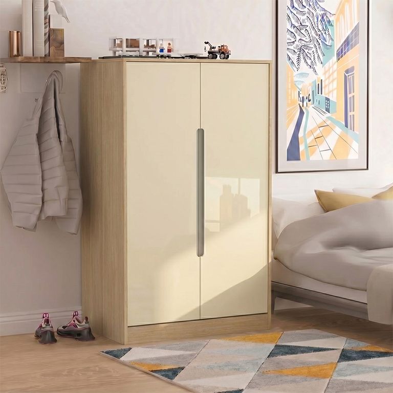 Monaco Wardrobe - Midi - Cream Gloss and Light Oak