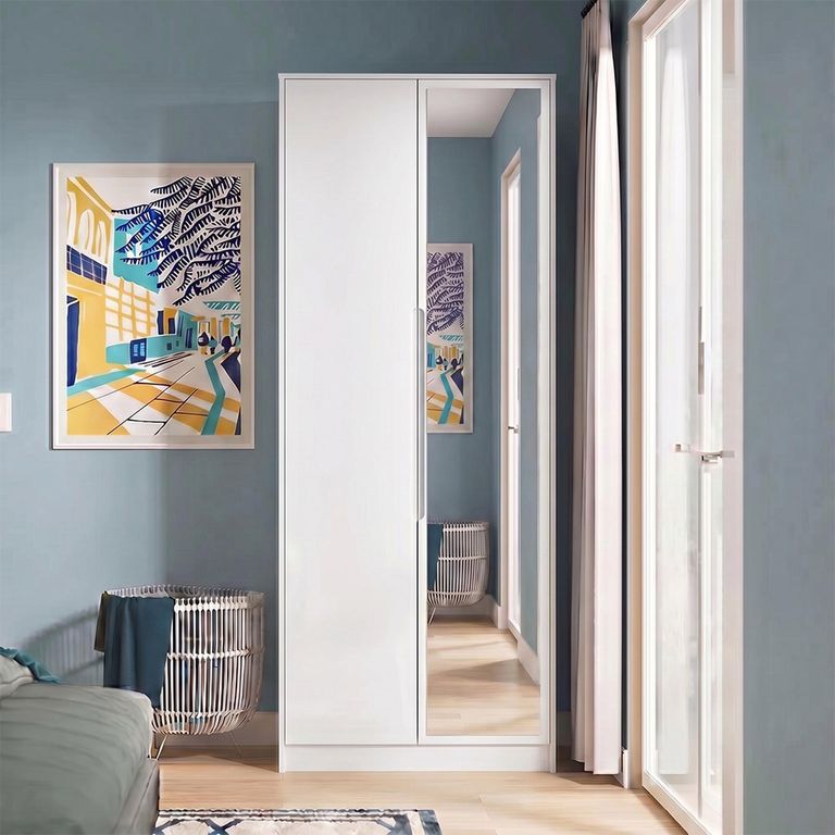 Monaco Wardrobe - 2 Door - Tall - 1 Mirror - White