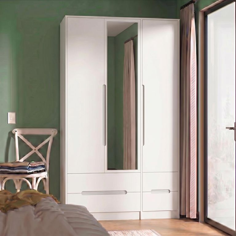 Monaco Wardrobe - 3 Door - 1 Mirror - Tall - Combi - White