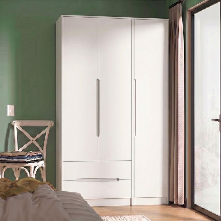 Monaco Wardrobe - 3 Door - LHF 2 Drawer - Tall - Triple - White