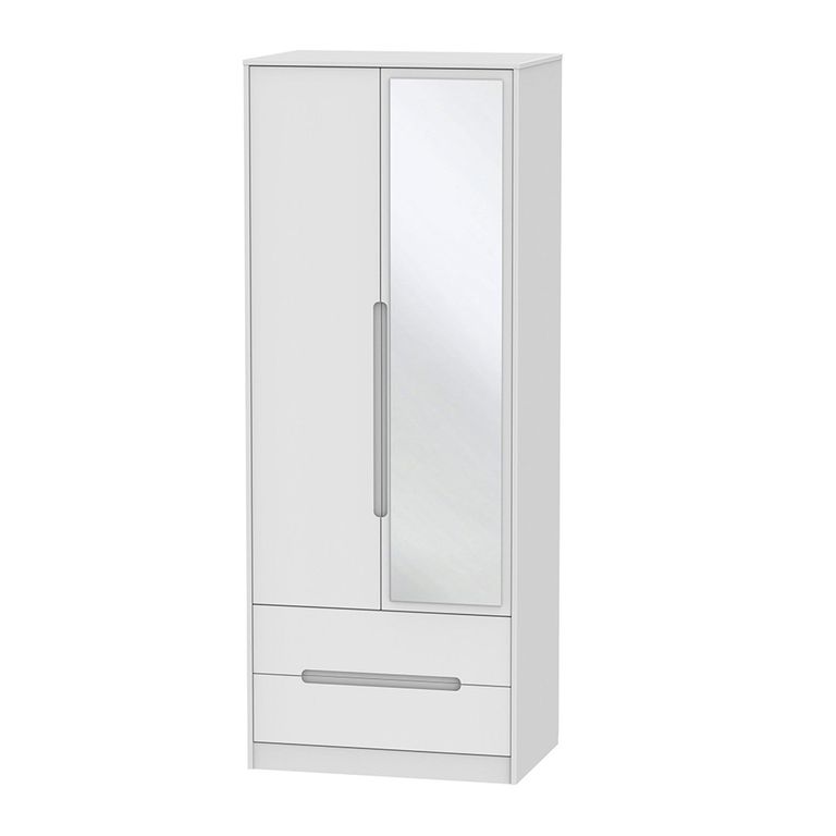 Monaco Wardrobe - 2 Door - 1 Mirror - Tall - Combi - White