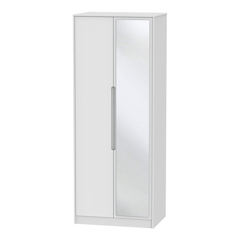 Monaco Wardrobe - 2 Door - Tall - 1 Mirror - White