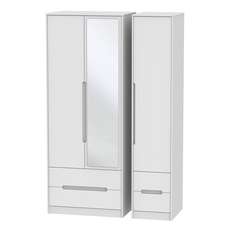 Monaco Wardrobe - 3 Door - 1 Mirror - Tall - Combi - White