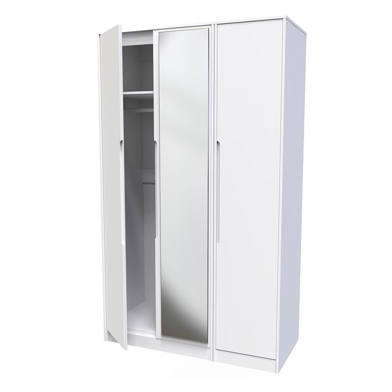 Monaco Wardrobe - 3 Door - 1 Mirror - Tall - Triple - White