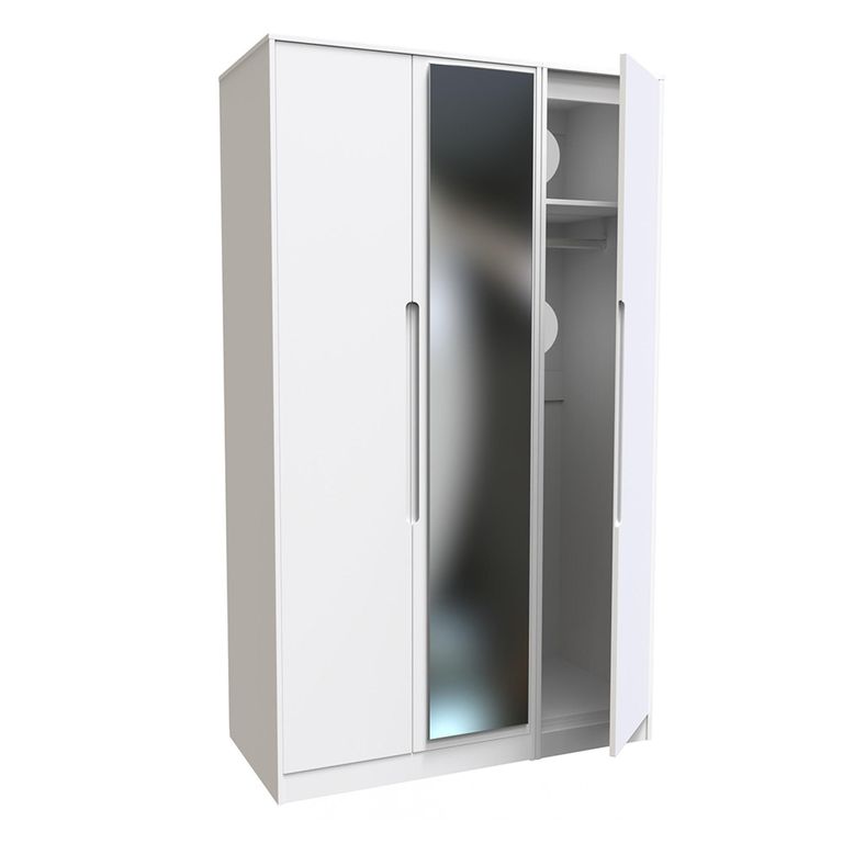 Monaco Wardrobe - 3 Door - 1 Mirror - Tall - Triple - White