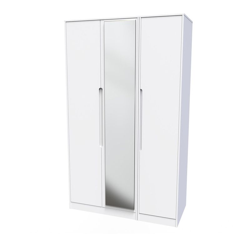 Monaco Wardrobe - 3 Door - 1 Mirror - Tall - Triple - White