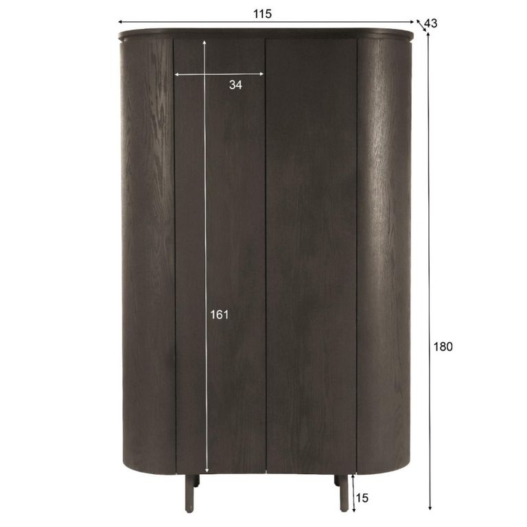 Tobago Curved Wardrobe - 2 Door - Espresso Oak