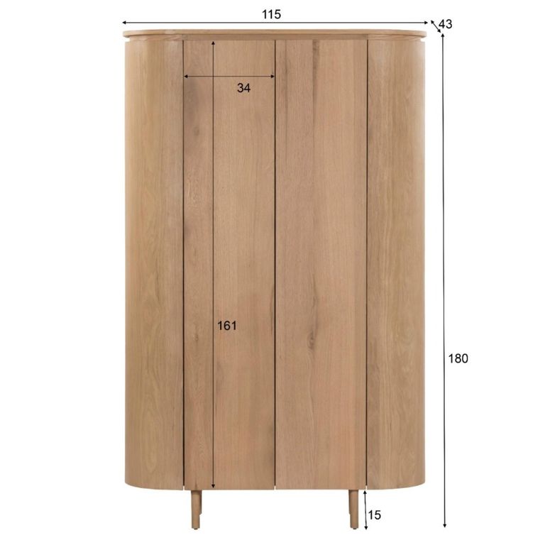 Tobago Curved Wardrobe - 2 Door - Natural Oak