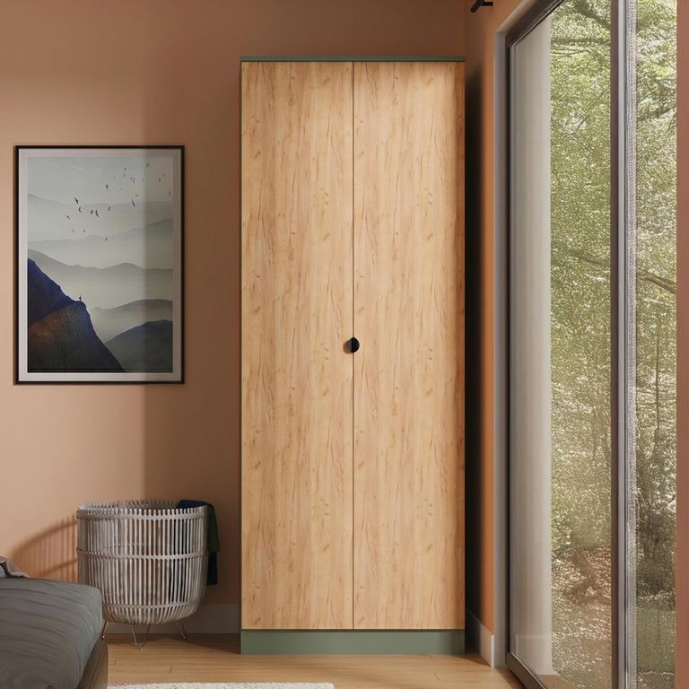 Bora Wardrobe - 2 Door - Gold Craft Oak and Reed Green