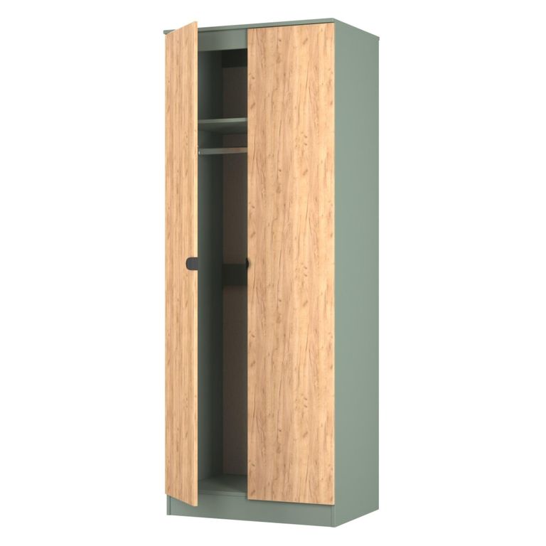 Bora Wardrobe - 2 Door - Gold Craft Oak and Reed Green
