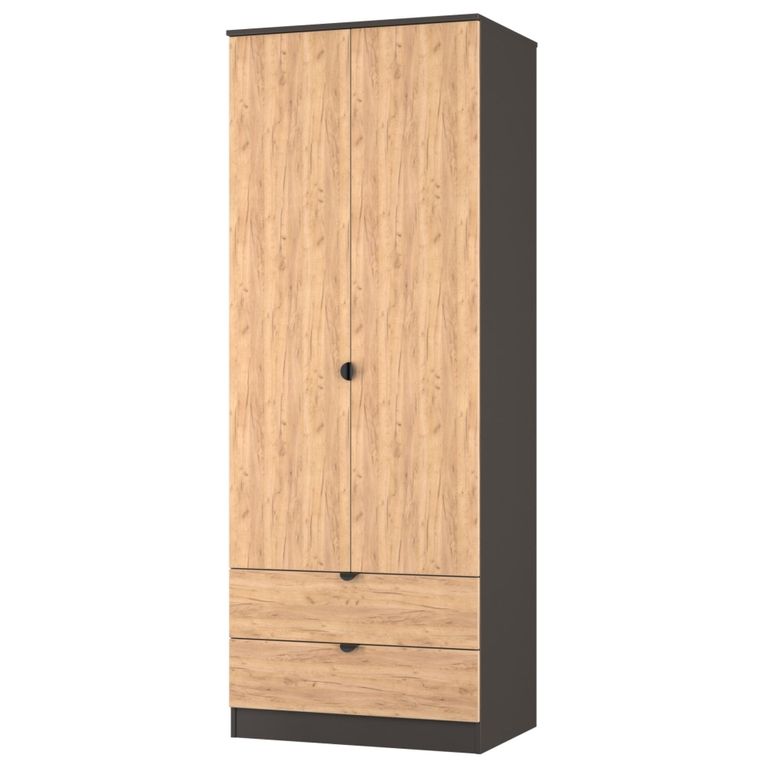Bora Wardrobe - 2 Door - 2 Drawer - Gold Craft Oak and Graphite