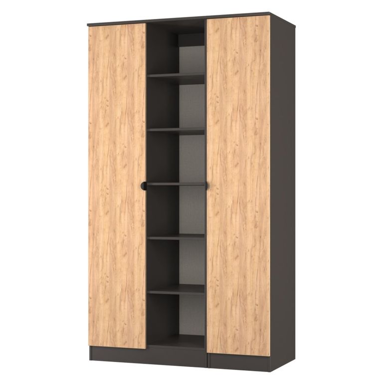 Bora Triple Wardrobe - 2 Door - Open Shelf - Gold Craft Oak and Graphite