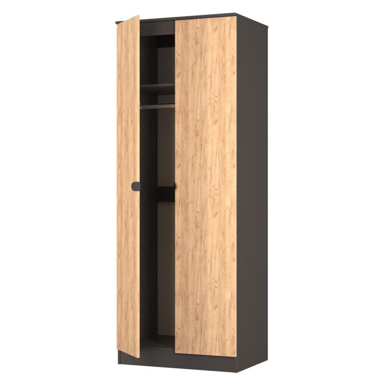 Bora Wardrobe - 2 Door - Gold Craft Oak and Graphite