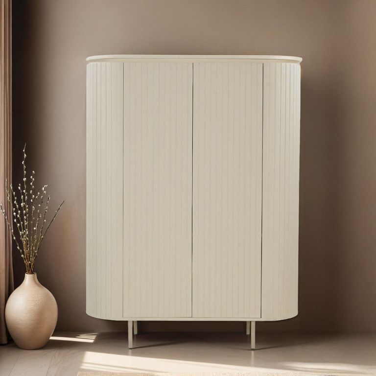 Patou Curved Fluted Wardrobe - 2 Door - Off White - Mango Wood