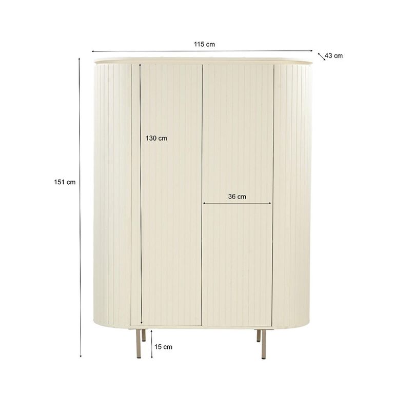 Patou Curved Fluted Wardrobe - 2 Door - Off White - Mango Wood