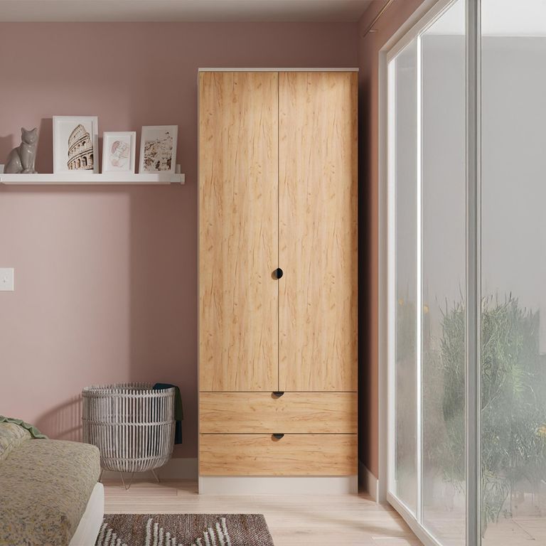 Bora Wardrobe - 2 Door - 2 Drawer - Gold Craft Oak and Kashmir Matt