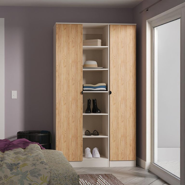 Bora Triple Wardrobe - 2 Door - Open Shelf - Gold Craft Oak and Kashmir Matt