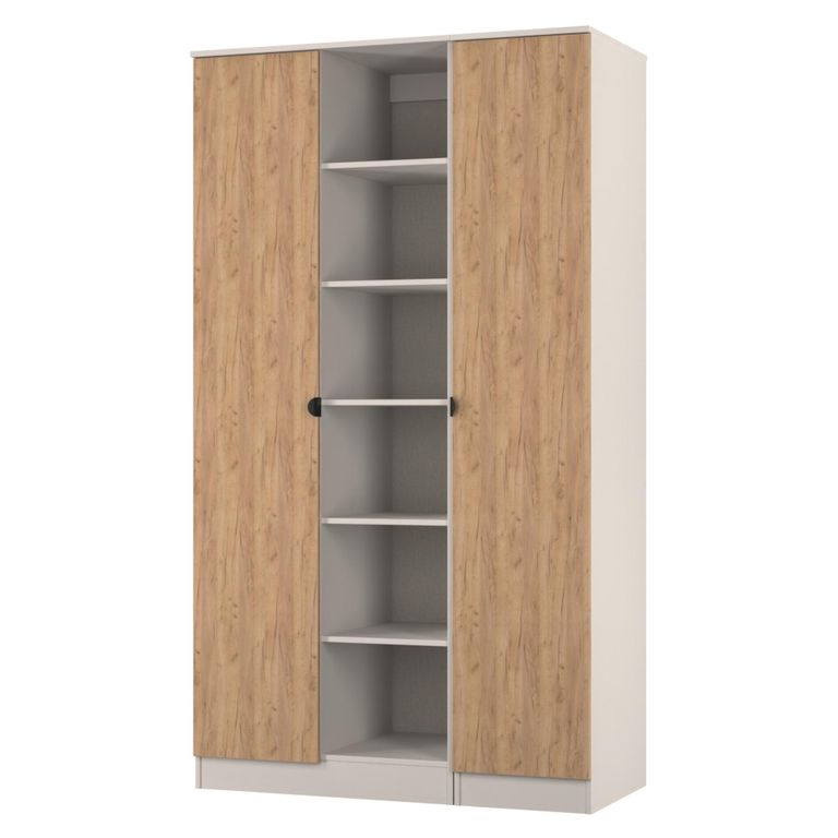 Bora Triple Wardrobe - 2 Door - Open Shelf - Gold Craft Oak and Kashmir Matt