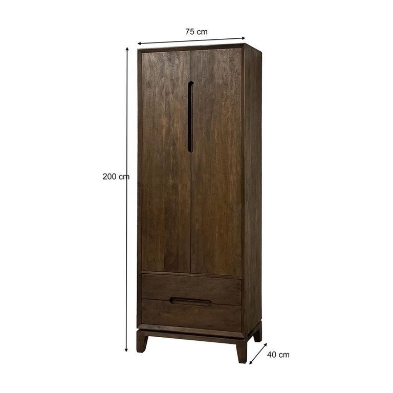 Cortez Wardrobe - 2 Door - 2 Drawer - Brown - Mango Wood