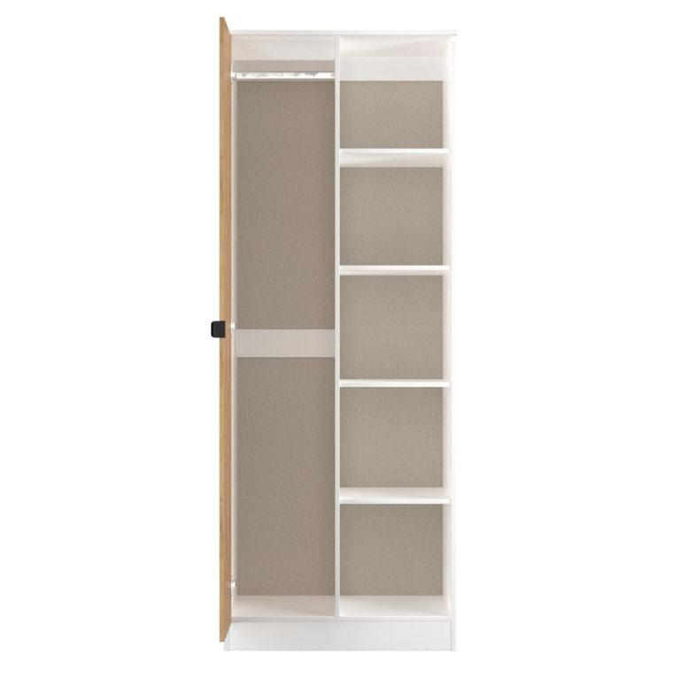 Bora Double Wardrobe - 1 Door - Open Shelf - Gold Craft Oak and White Matt