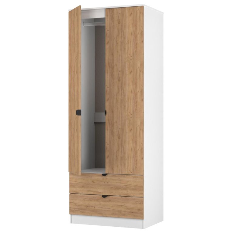 Bora Wardrobe - 2 Door - 2 Drawer - Gold Craft Oak and White Matt