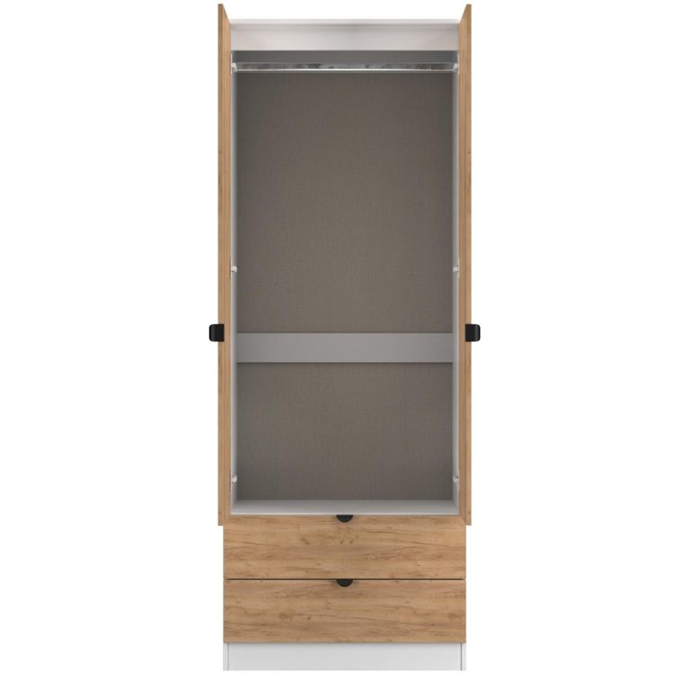 Bora Wardrobe - 2 Door - 2 Drawer - Gold Craft Oak and White Matt