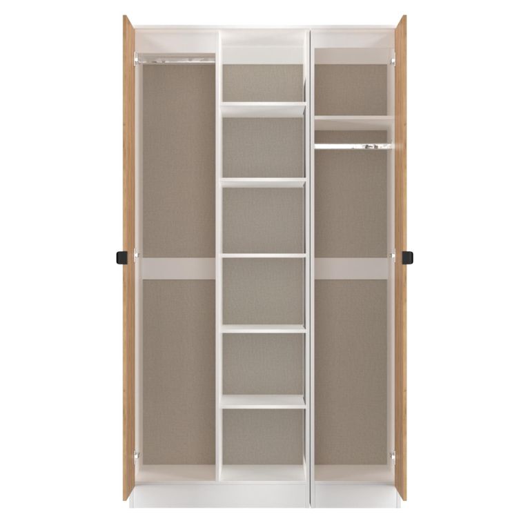Bora Triple Wardrobe - 2 Door - Open Shelf - Gold Craft Oak and White Matt