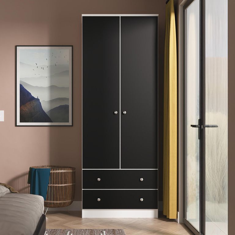 Yarmouth Wardrobe - 2 Door - 2 Drawer - Black Matt and White Matt