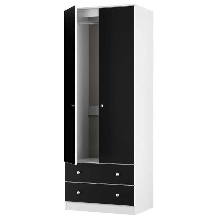 Yarmouth Wardrobe - 2 Door - 2 Drawer - Black Matt and White Matt