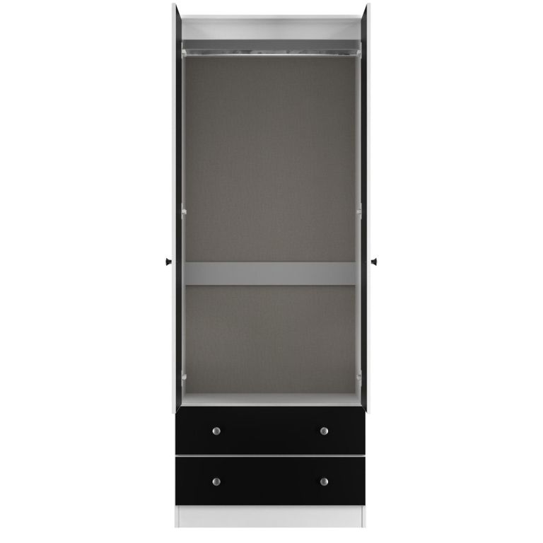 Yarmouth Wardrobe - 2 Door - 2 Drawer - Black Matt and White Matt