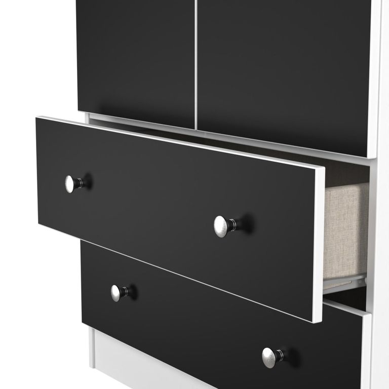 Yarmouth Wardrobe - 2 Door - 2 Drawer - Black Matt and White Matt
