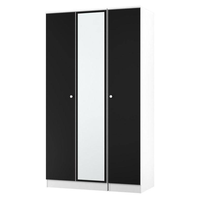 Yarmouth Wardrobe - 3 Door - 1 Mirror - Black Matt and White Matt