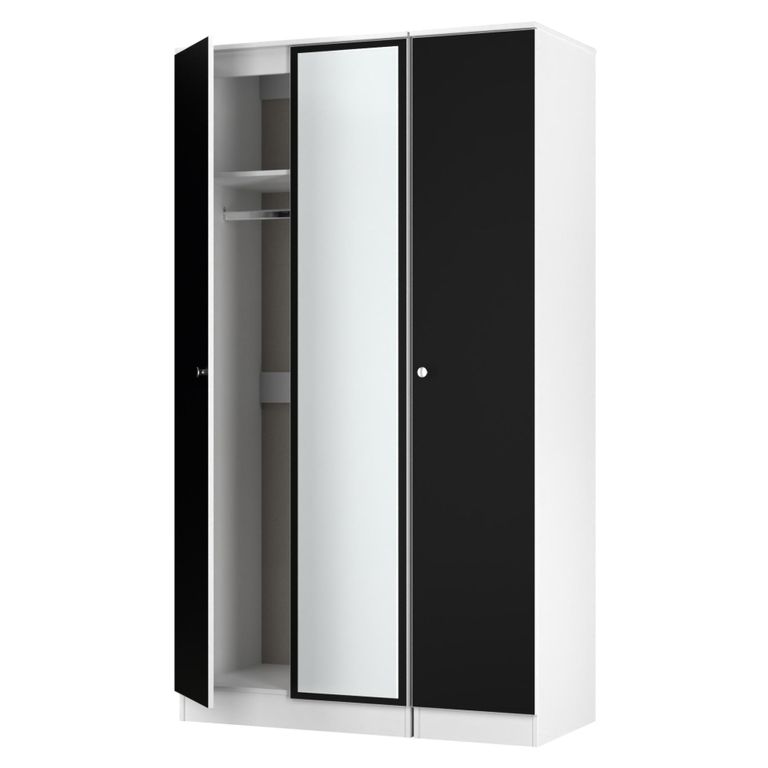 Yarmouth Wardrobe - 3 Door - 1 Mirror - Black Matt and White Matt