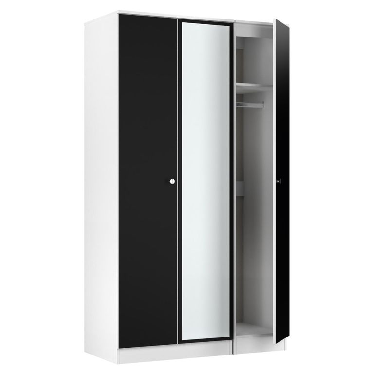 Yarmouth Wardrobe - 3 Door - 1 Mirror - Black Matt and White Matt