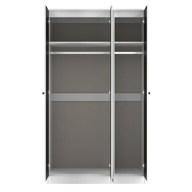 Yarmouth Wardrobe - 3 Door - 1 Mirror - Black Matt and White Matt