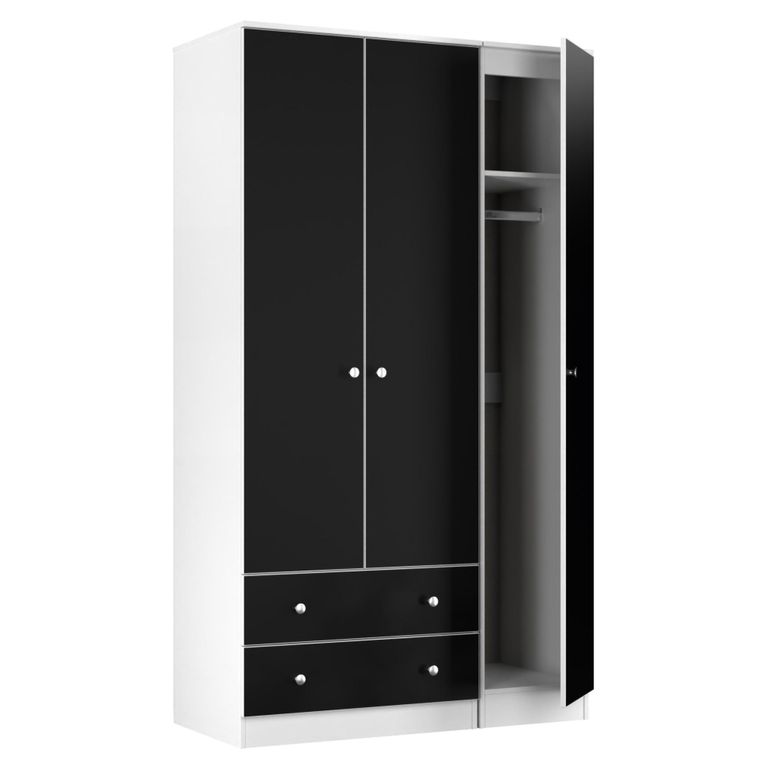 Yarmouth Wardrobe - 3 Door - 2 Drawer - Black Matt and White Matt