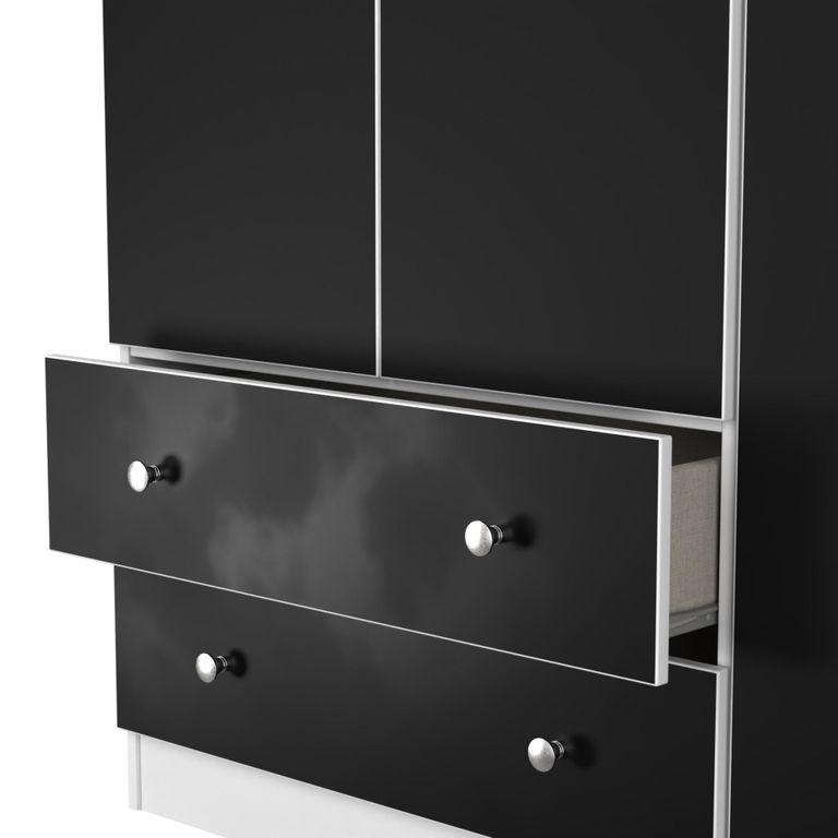 Yarmouth Wardrobe - 3 Door - 2 Drawer - Black Matt and White Matt
