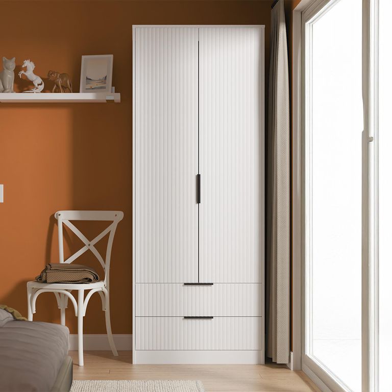 Fluted Wardrobe - 2 Door - 2 Drawer - White Matt